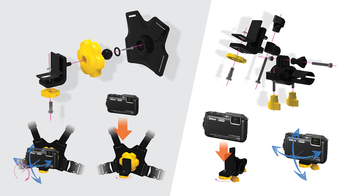Nikon Coolpix AW120 bike mount — exploded view